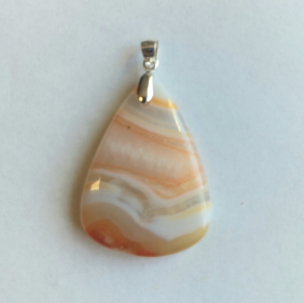 Orange Botswana Agate Gemstone Pendant with 925 Sterling Silver